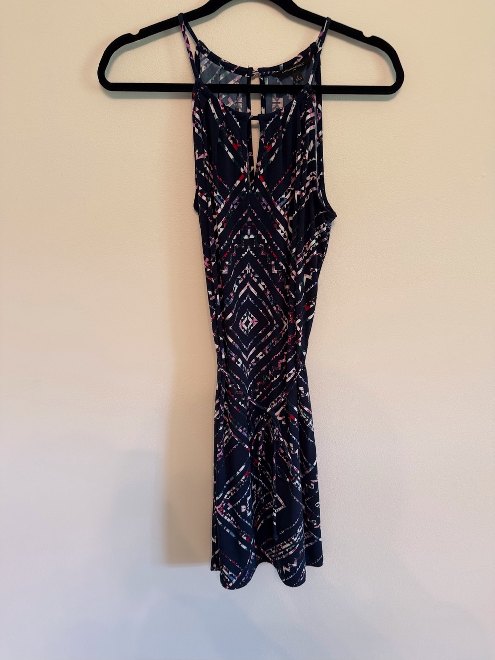Banana Republic Navy Mini Dress with Pink and White Geometric Print